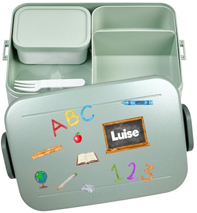 Mepal Bento Lunchbox Take a Break personalisiert ABC, Brotdose mit Fächern Einsatz, Lunch Box mit Name, Bento Box Set Geschenk Einschulung Large Mint
