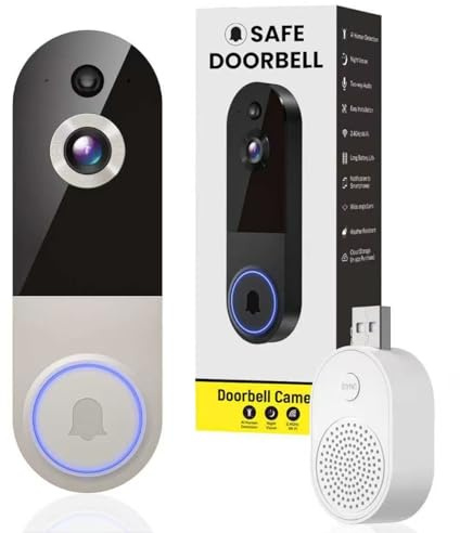 Safe Doorbell - Wireless Video Doorbell with 1080p HD Camera, Night Vision, 2-Way Audio, Motion Detection & Cloud Storage - Weatherproof Smart Doorbell for Home Security (Black)