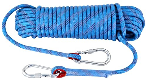 Camping Rope 12mm x 20 Metres, Reflective Heavy Duty Nylon Utility Rope with 2 Screw Lock Carabiners, Multi-Purpose Cord for Boat Mooring, Magnetic Fishing, Garden Swing, Camping Awning, Home Use
