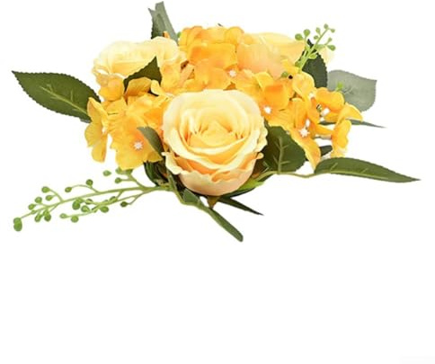 Artificial Rose Candle Ring Wreath 20cm for Table Centerpiece and Festive Decoration with Realistic Floral Garland for Wedding, Anniversary, Christmas or Holiday Events in White(Yellow)