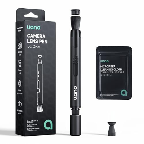 llano 2-in-1 Lens Cleaning Pen with Soft Brush Replaceable Carbon Powder Tip, Nano-Fiber Cleaning Cloth, Quickly Cleaning Kit for Camera Lens and Filter