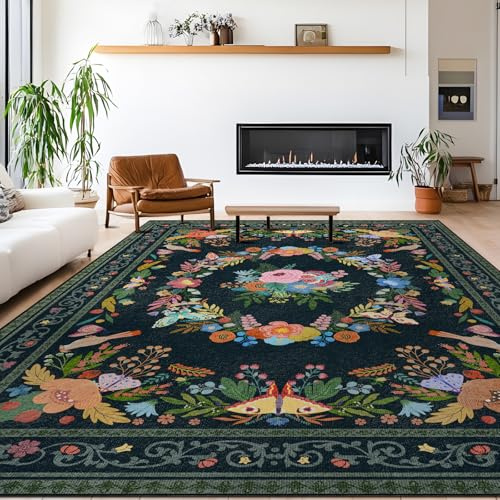 GthreeD Teppich Wohnzimmer Waschbarer 200x300 cm-Boho Kurzflor Teppich Großer Schlafzimmer-Orientalischer Vintage Weich rutschfest Design für Schlafzimmer,Esszimmer,Küchen