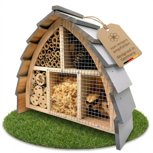 Hôtel à insectes en bois résistant aux intempéries - Hôtel à abeilles avec protection contre les oiseaux pour abeilles sauvages et papillons - Grande maison à insectes pour jardin - Hôtel à insectes