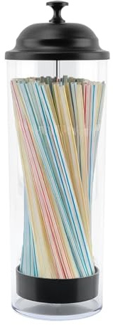 Reicyfang Plastic Straw Dispenser, Retro Drinking Straw Dispenser Holder Container, Clear Straws Holder with Stainless Steel Lid, Multipurpose Kitchen Accessories Party Supplies Straw Holder