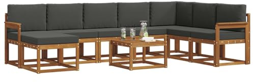 vidaXL Outdoor-Sofagarnitur mit Kissen 9 pcs Natur und Anthrazit, Garten Modulares Sofa Set, Langlebige Gartenmöbel, Akazienholz Sitzgelegenheit, Bequeme Lounge für die Terrasse