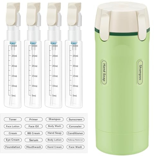 4-in-1-Reisespender, 4 in 1 Travel Dispenser Bottle, Tragbare Reise Spenderflasche, Reiseflaschen Zum Befüllen, mit Skala und Etikett, für Shampoo, Conditioner, Lotion, Creme, Duschgel, Kosmetik