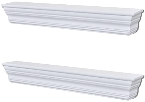 KUPTYERFG 2er Set Wandregale Weiß Barock Wandboards MDF 61 cm | Stilvolle Barock-Ablagen für Schlafzimmer und Wohnzimmer zur eleganten Präsentation von Deko und Büchern.