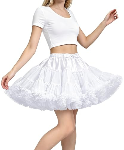 Kvinnors elastisk midja chiffong underkjol puffig tutu tyllkjol prinsessa balett dans underkjol, Vitt, M