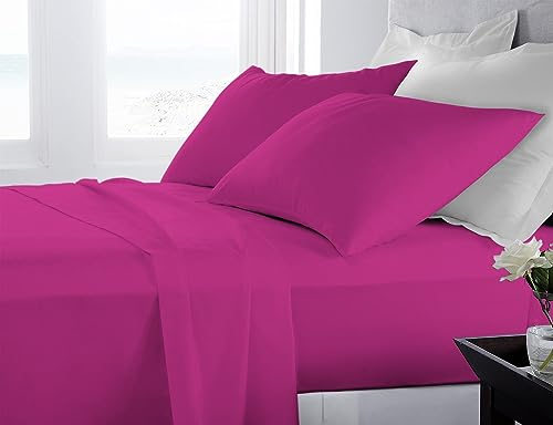 Banzaii Completo Lenzuola Matrimoniale 100% Puro Cotone Alta qualità Made in Italy (per materassi 160/170 cm, altezza fino a 30 cm) Fuxia