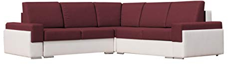 mb-moebel Großes Ecksofa mit Schlaffunktion Eckcouch mit Zwei Bettkasten Sofa Couch Wohnlandschaft L-Form Polsterecke Bruno III (Rot + Weiß)