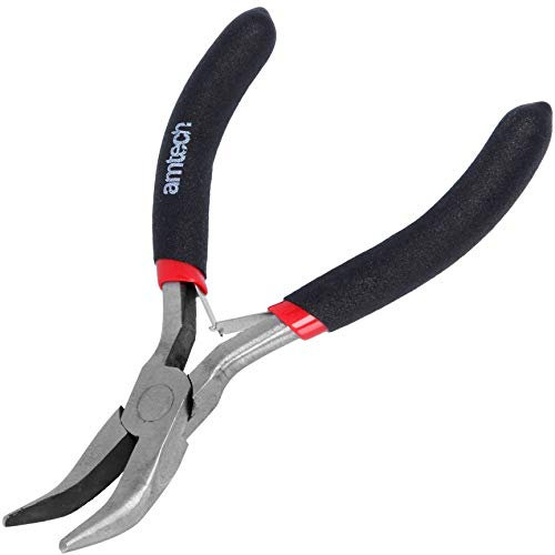 Mini Bent Nose Pliers with Sprung Soft Grip Handles Angle Tip for Electrical Wiring or Small Model Making/Painting