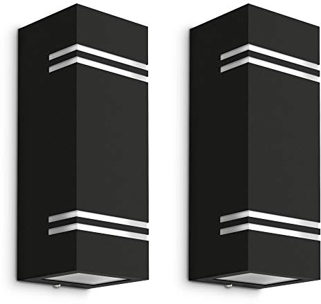 SSC-LUXon 2 Stück schwarze LED Wandleuchte JOVO-L Up & Down - inkl. 4x LED GU10 6W warmweiß - Wandlampe 2-flammig IP44 Schutz für Außen