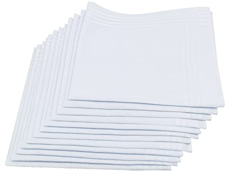 JukLoos Women's White Handkerchiefs,100% Soft Cotton Pocket Handkerchiefs for Lady Cotton 12 Pack