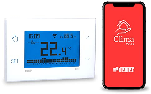 VEMER VE772000 TUO WIFI - Cronotermostato WiFi Settimanale da Parete, Termostato Controllabile da Smartphone con App iOS e Android, Compatibile Google Home e Amazon Alexa, Alimentazione 230V, Bianco