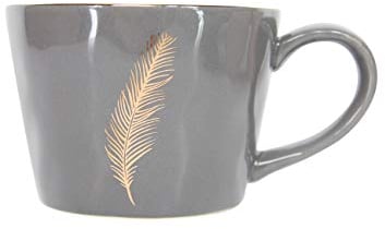 Gisela Graham Artisan Ceramic Mug with Gold Feather, Dark Grey