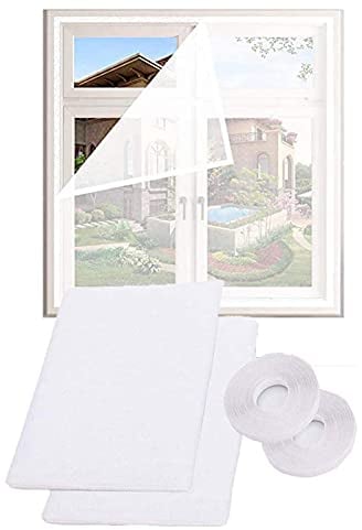 2 Pack Mosquito Net for Windows,Fly Window Screen Mesh Insect Netting 1.3m x 1.5m Bug Bee Mosquito Protector with 2 Rolls Self-Adhesive Tapes [10mm Wide] (130x150cm, White)