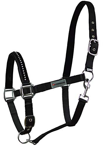 Horsenjoy Halfter Glitter Strass - Steine Pferdehafter Crystal Stallhalfter (Cob, schwarz)
