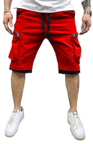 Kurz Hose Sommerschnelltrocknende Shorts Herren Jogginghose Casual Fitness Streetwear Herren Multi-Pocket Sport Casual Hip Cargo Shorts XXXL Rot