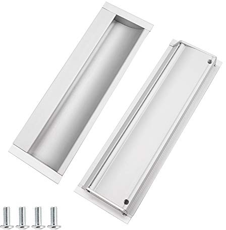 KostaTech Asas empotradas 2 piezas, asas deslizantes invisibles al ras para puertas, armarios o cajones Asas rectangulares 152 mm x 48 mm (blanco)