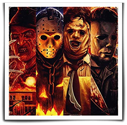 MJ_ART 318 Poster, Motiv: Holloween Horrer, Michael Myers vs Jason Voorhees vs Freddy Krueger, Wanddekoration für Schlafzimmer, Wohnzimmer, Ölgemälde, Leinwanddruck, ungerahmt 40,6 x 40,6 cm