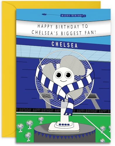Chelsea Football Fan Geburtstagskarte von Olivia Samuel – Glänzende mittelgroße Karte (A5 Größe – 148 mm x 210 mm) mit Haftklebe-Umschlag