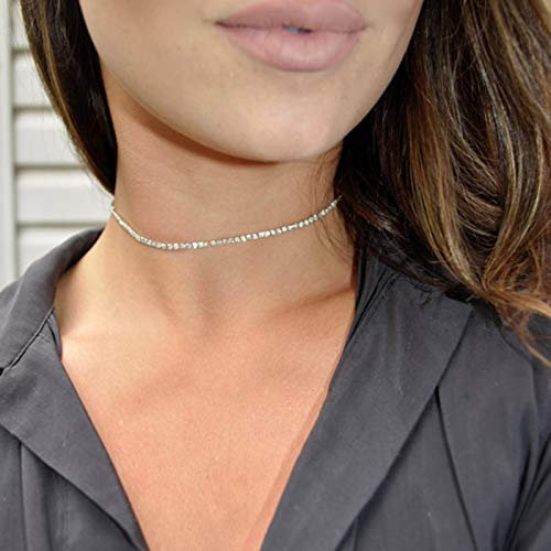 TseenYi enge Halskette mit funkelndem Strass, Zirkonia-Diamant-Halskette, glitzernde Halsband-Kette, sexy Modeschmuck, Nachtclub-Halskette, Schmuck für Damen, Mädchen, Brautjungfern, Silberfarben