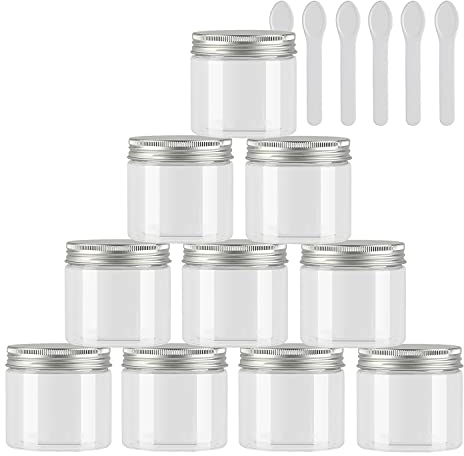 TIANZD 12 Pièces Vides Petit 50 ml Transparent Cosmétique Pot en Plastique avec Couvercle Argent 50 g Pots de Cosmétique Crème de Bouteille Contenant avec 6x Spatules