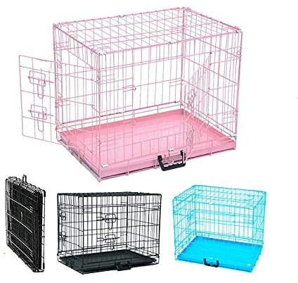 Pet Dog Folding 2 Door Crate Puppy Carrier Training Cage Kennel House with Non-Chew Removable Tray Carry Handle Lightweight Fold Flat Dog Cage (20inch Black 50L x 30.5W x 35.5H cm)
