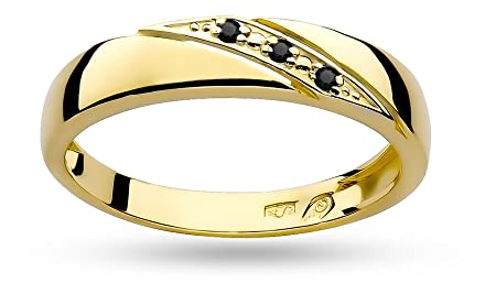 MARKO Damen-Goldring mit 0,02Ct schwarzen Diamanten, 14 Karat Gold (585) | Goldring inklusive Box | Goldring für Frauen (Gelbgold, 51 (16.2))