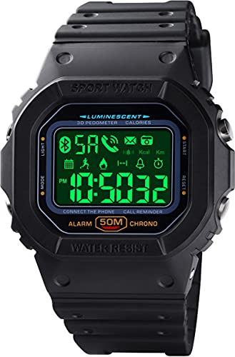 findtime Digitaluhr mit Bluetooth Multifunktionsuhr Herren Militär Watch IP68 Wasserdicht Schrittzähler Kalorien Armbanduhr Stoppuhr Alarm Benachrichtigung Smartwatch Outdoor Männer Schwarz