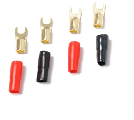 IMIKEYA 5 Pairs 8 Gauge Strip Spade Terminal Spade Copper Gold Plated Fork Adapters Connectors Plugs Crimp Barrier Spades for Speaker Wire Cable Terminal Plug- (8GA Red and Black)