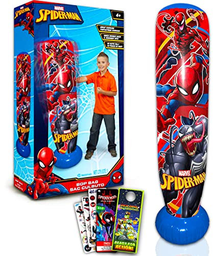 Marvel Store Spiderman Bop Bag for Kids - Bundle with Spiderman Punching Bag for Outdoor Play Plus Spiderman Stickers and More (Marvel Punching Bag for Kids)