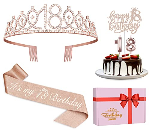 Dekoration zum 18. Geburtstag für Mädchen, einschließlich Schärpe , Krone/Tiara, Kerzen, Kuchenaufsätze, Party-Dekorationen, 18 Geburtstagsdekorationen für Mädchen