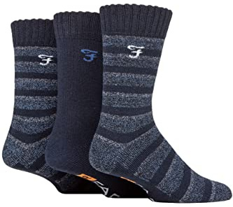 Farah Mens Striped Cushioned Boot Socks Pack of 3 | Thick, Chunky, Durable Performance Knit for Hiking and Outdoors, Casual Wear, Multipack