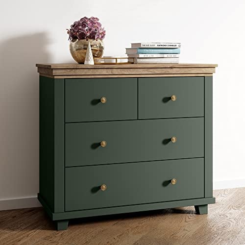 Kommode Landhausstil mit 4 Schubladen, in grün mit Lefkas Eiche Nb., B/H/T: ca. 90/80,5/42 cm