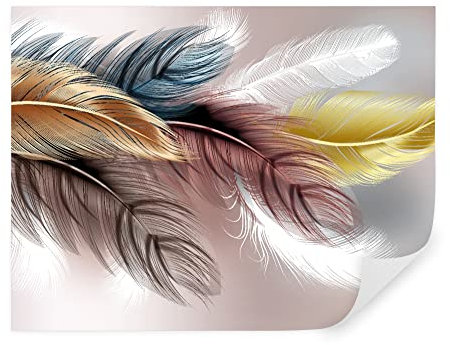 Tapeko Papier Peint 3D Panoramique Plumes Multicolore 260x180 cm style 3D Plumes Papier Peint intissé pour Chambre Salon Personnalisé Décoration Murale u41008