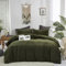 Houseri Samt-Olivgrünes Bettdecken-Set für King-Size-Bett, flauschiges Armee-Bettwäsche-Set, Größe Herren, dunkles Mikromink-Sherpa, schwärzliche Flanelldecke, flauschige Decke, warmes Kingsize-Bett