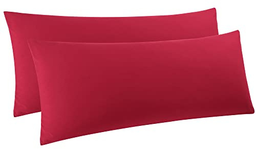 PiccoCasa 2er Set Kissenbezug 50x150 cm Seitenschläferkissen Bezug Kopfkissenbezug lang mit Reissverschluss aus Mikrofaser für Körperkissen Schlafkissen, Weinrot