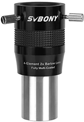 Svbony SV216 Barlow Lens 2x, 1.25inch Metal Barlow 4 Elements Apochromatic FMC Telescope Lens for Planetary Photography and Observation