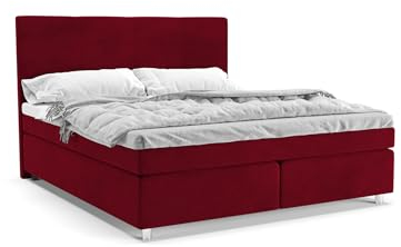 PANDA MÖBEL Clark Boxspringbett 180 x 200 cm Doppelbett mit hochwertiger Taschenfederkern Matratze inklusive Topper, Polsterbett, Bett, Bettgestell, Stilvoll, Schlafzimmer, Modern (Rot, 180 x 200 cm)