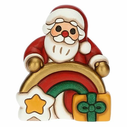 THUN - Babbo Natale con Arcobaleno in Ceramica Decorata a Mano, Linea Desideri di Natale, Decorazioni Natale Casa, 8.7x6.1x10.5 cm h
