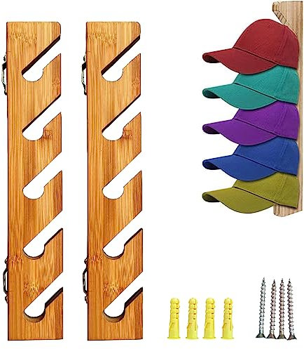 Ganci Appendiabiti in Legno,2 Pezzi Organizer per cappelli da parete o porta Ganci da Parete in Legno Naturale per cappellini da baseball cappellini da baseball, golf e cappelli sportivi