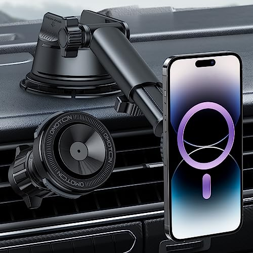 OMOTON Handyhalterung Auto für Magsafe - 3 in 1 [Verbesserte Saugnäpfe] Magnetische KFZ Halterung, Universeller Auto Handyhalter Lüftung für iPhone 15/14/13/12 Pro Max SE und alle Handys