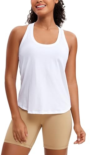 CRZ YOGA Damen Sport Tank Top Racerback Fitness Gym Top Baumwolle Oberteile Locker Atmungsaktiv Ärmellos Tops Weiss 38