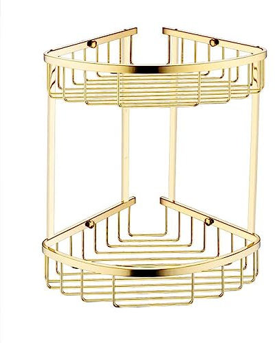 Double Corner Shower Caddy | Bathroom Accessory Organiser |Solid Brass |Wall Mounted | Brushed Gold