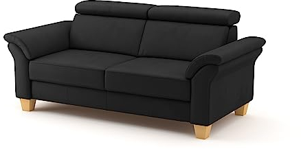 CAVADORE Echtleder 3er-Sofa Ammerland / Landhaus-Sofa mit Federkern + Kopfteilverstellung / 186 x 84 x 93 / Leder Schwarz