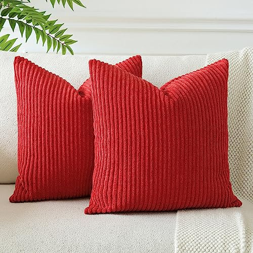 JOTOM Housses de Coussins en Velours Côtelé Décoratif Canapé Taie d'oreiller Doux Decoration pour Maison Salon Chambre Canapé Décoration 60x60cm Lot de 2 (Rouge)