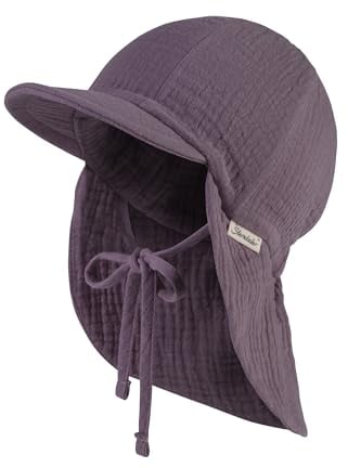 Sterntaler Schirmmütze Nacken Musselin - Mädchen Mütze aus Baumwoll Musselin (Bio) - UV-Schutz 50+ Sonnenhut mit Nackenschutz - Kinder Sommer Kopfbedeckung - pastellviolett, Größe 51