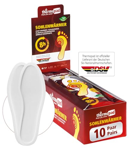 THERMOPAD Sohlenwärmer - DAS ORIGINAL: 5, 10 oder 30 Paar Wärmepads (erhältlich in 5 Größen) - Einlegesohle für 9 Stunden Wärme I Fußwärmer Pads I Extra warme Wärmesohle M für Schuhe & Skischuhe