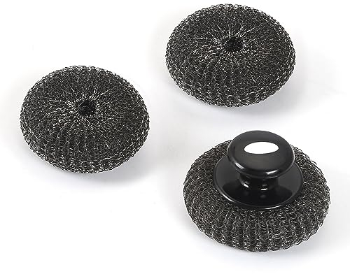 SANTOS Stahlwolle Pads rund - 2 extra Reinigungs-Pads - Metallschwamm - borstenfreie Grillbürste - ideal für Töpfe, Grillkörbe & Pfannen - nachhaltig